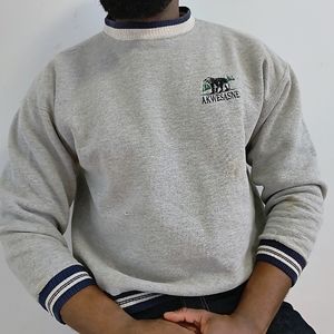 Vintage Discuss Athletic Bear Embroidery Logo Crew Neck Sweatshirt, Size Xl,Gray